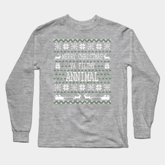 Merry Christmas Ya Filthy Animal Ugly Christmas Pixel Design Long Sleeve T-Shirt by JakeRhodes